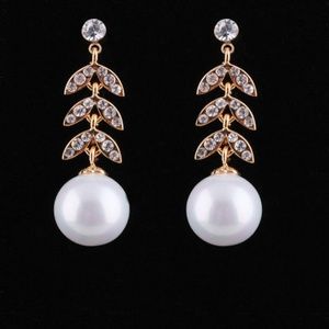 Wholesale Price: Set of 24 pairs Gold-tone pearl leaf shape drop earrings